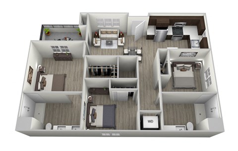 Floor plan for 3 beds, 2 baths, 1138 sqft